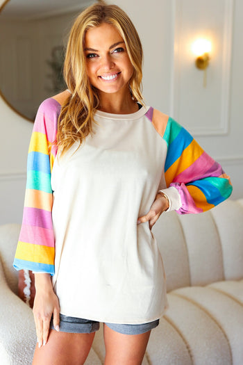 Rainbow Bubble Sleeve Terry Raglan Top Haptics