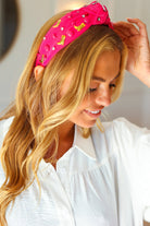 Fuchsia Stone & Gem Cowboy Boot Embellished Top Knot Headband Jane Ruth