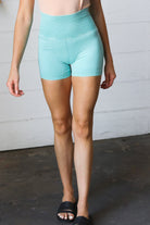 Ice Blue Washed Seamless High Waisted Eyelet Shorts Zenana