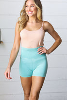 Ice Blue Washed Seamless High Waisted Eyelet Shorts Zenana