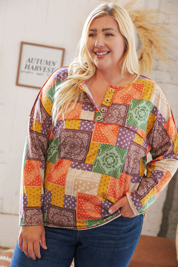 Multicolor Patchwork Button Down Terry Outseam Top Haptics