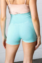 Ice Blue Washed Seamless High Waisted Eyelet Shorts Zenana