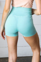 Ice Blue Washed Seamless High Waisted Eyelet Shorts Zenana