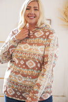 Taupe Aztec Print Lace Embellished Terry Hoodie Haptics