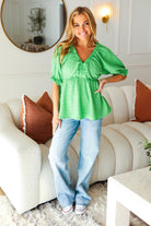 Kelly Green Textured V Neck Babydoll Top Haptics