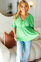 Kelly Green Textured V Neck Babydoll Top Haptics