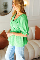 Kelly Green Textured V Neck Babydoll Top Haptics