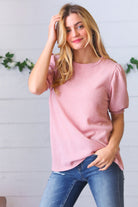 Baby Pink Puff Sleeve Two Tone Sweater Top Haptics