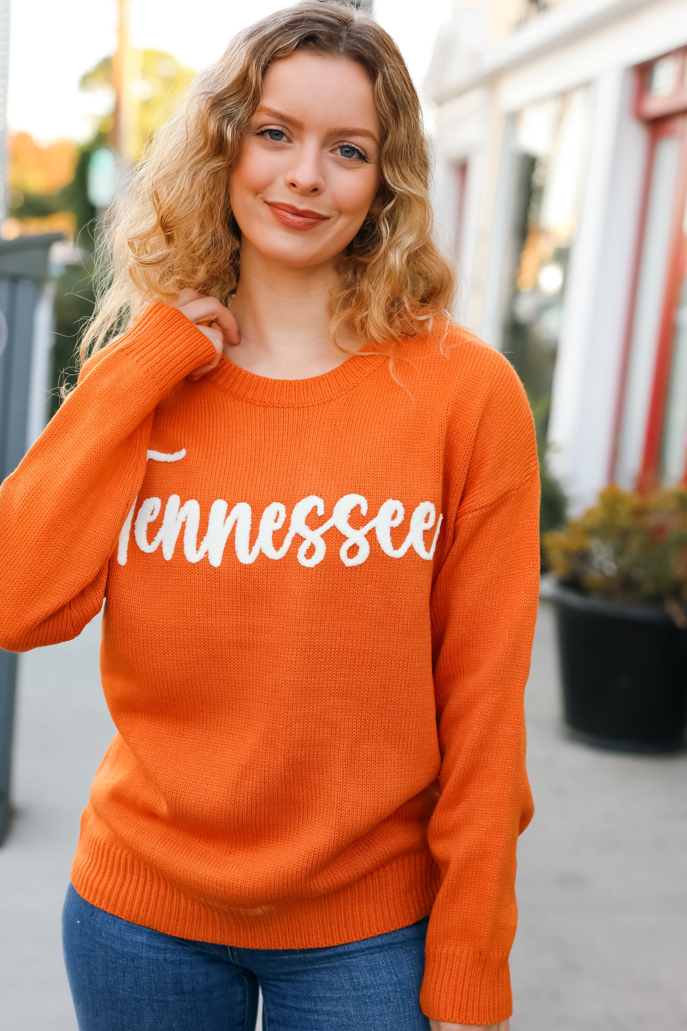 Game Day Orange "Tennessee" Embroidery Pop Up Sweater Haptics