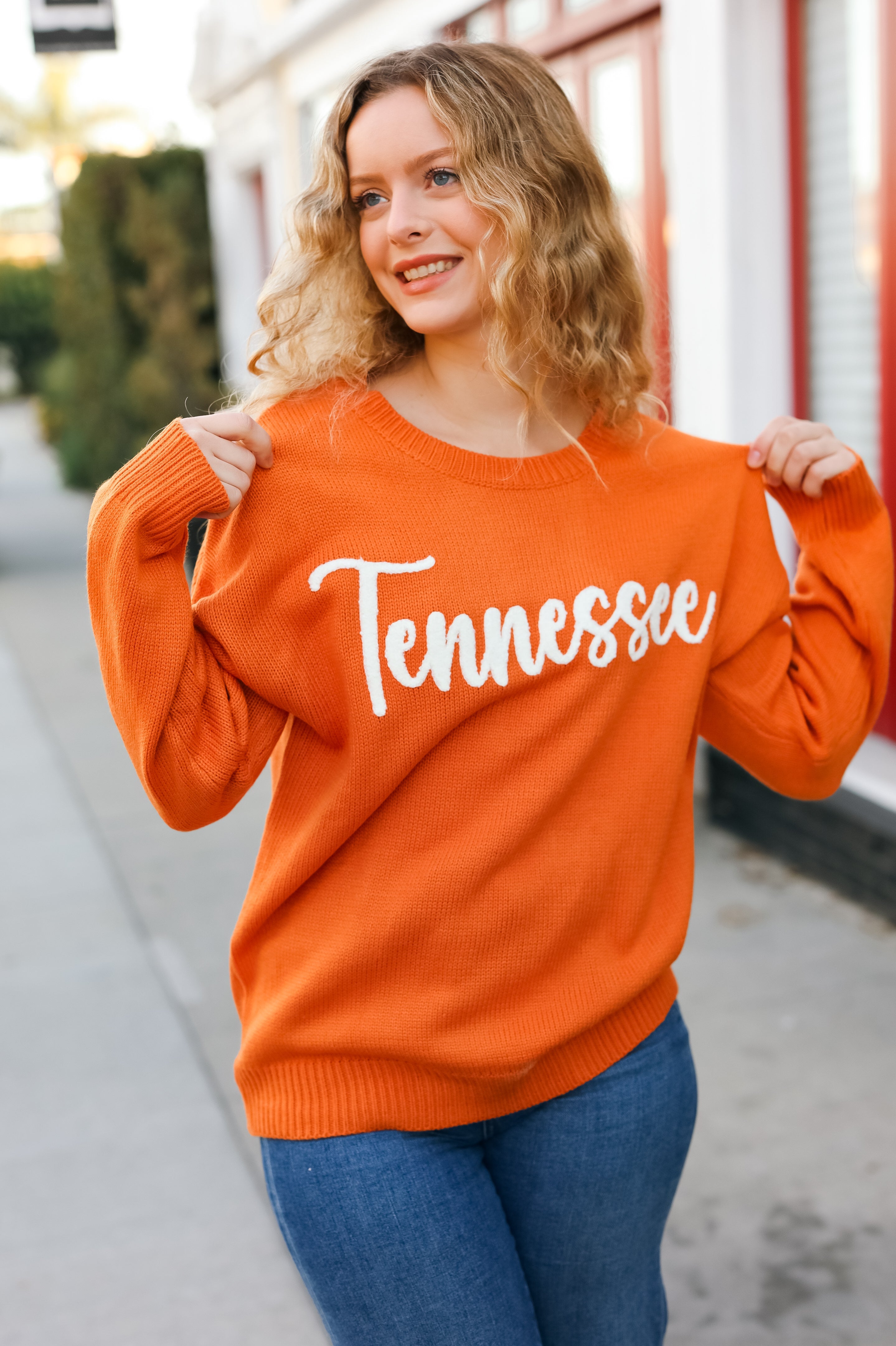 Game Day Orange "Tennessee" Embroidery Pop Up Sweater Haptics