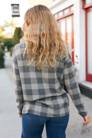 Check It Out Olive Grey Checker Plaid Hacci Pullover Haptics