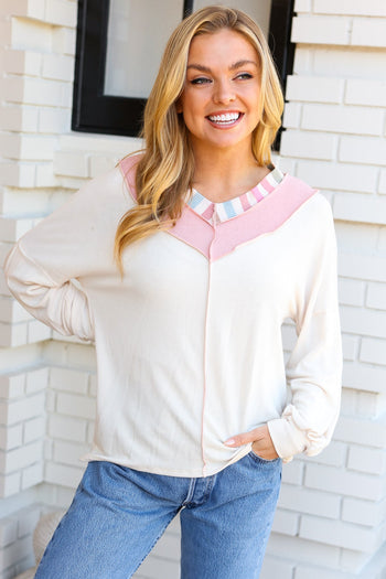 Champagne & Blush Rainbow Stripe Rib Chevron Top Haptics