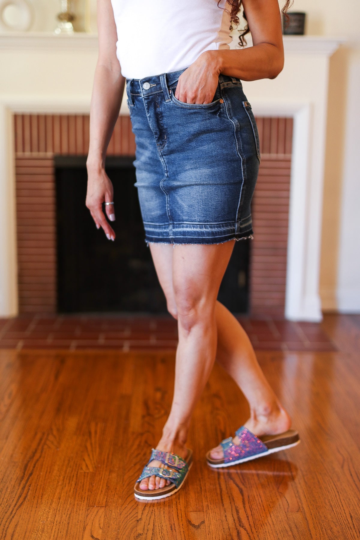 Dark Blue High Waist Release Hem Skirt Judy Blue