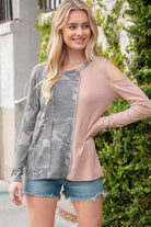 Taupe & Camouflage Rib Color Block Cut-Out Top Haptics