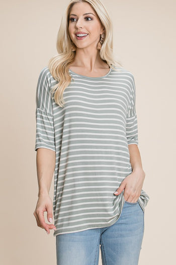 BOMBOM Striped Round Neck T-Shirt Trendsi