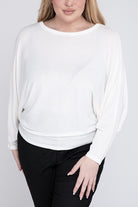 Plus Ribbed Batwing Long Sleeve Boat Neck Sweater ZENANA