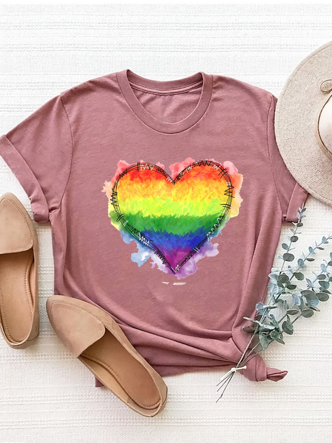 Heart Graphic Round Neck Short Sleeve T-Shirt Trendsi