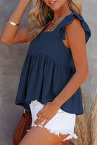 Ruffled Square Neck Cap Sleeve Blouse Casual Chic Boutique