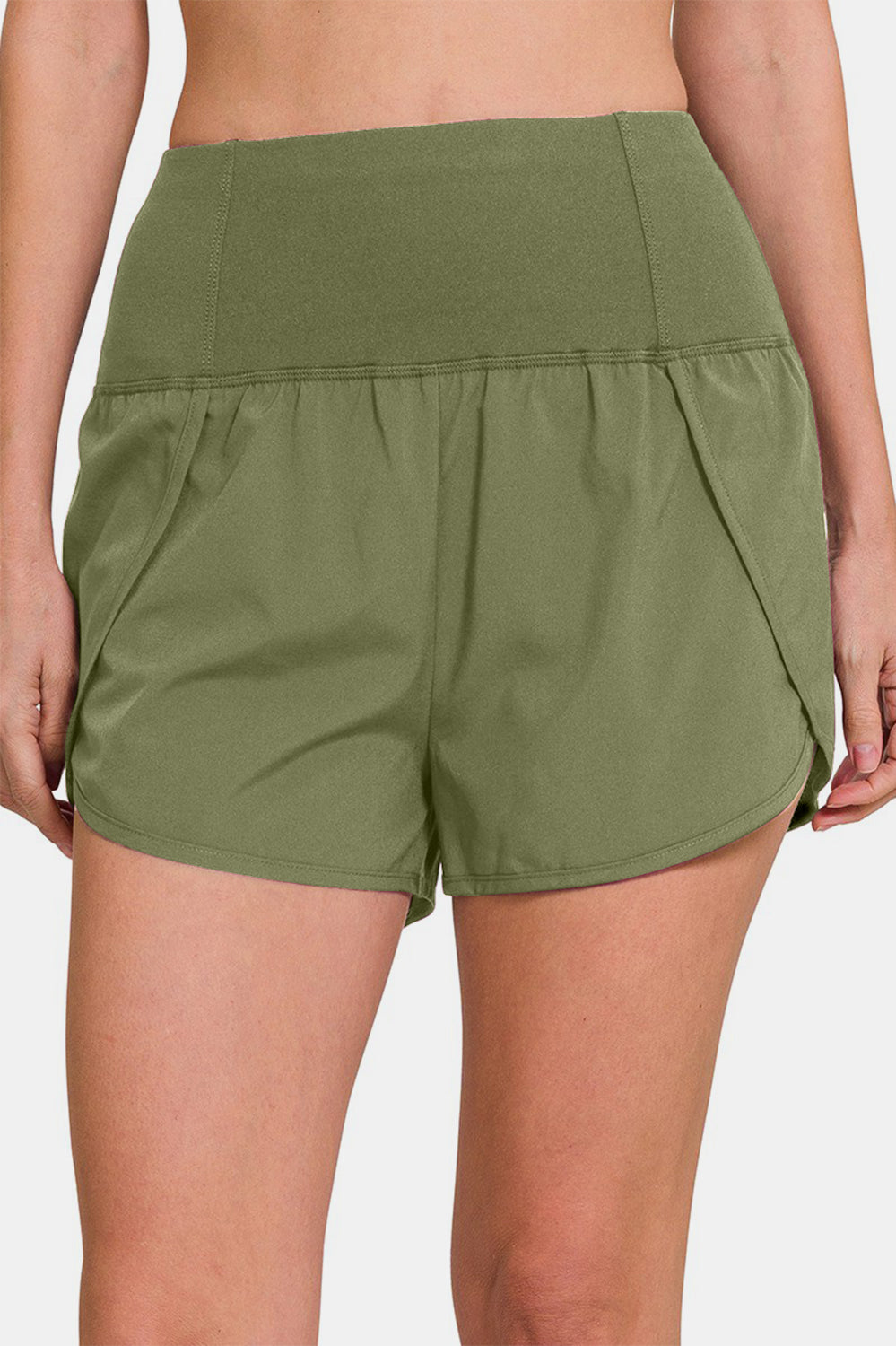 Zenana High-Waisted Zippered Back Pocket Active Shorts Trendsi