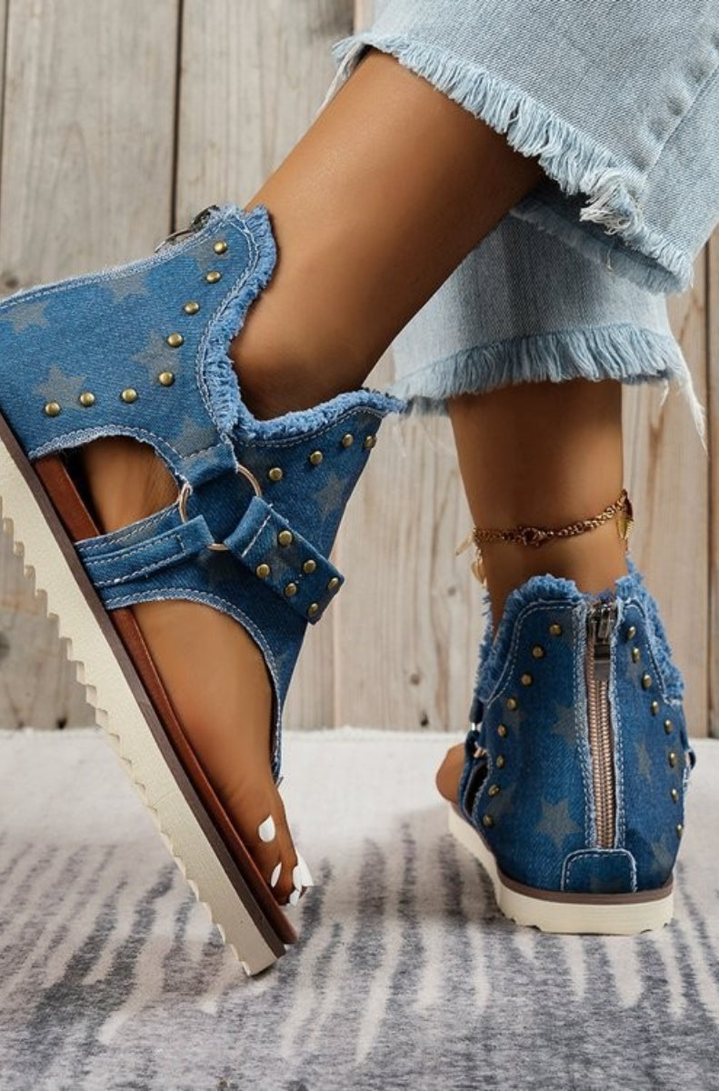 Studded Raw Hem Flat Sandals Casual Chic Boutique