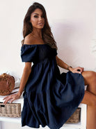 Full Size Ruffled Off-Shoulder Short Sleeve Dress Trendsi