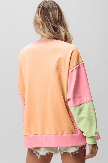 BiBi Washed Color Block Sweatshirt Trendsi