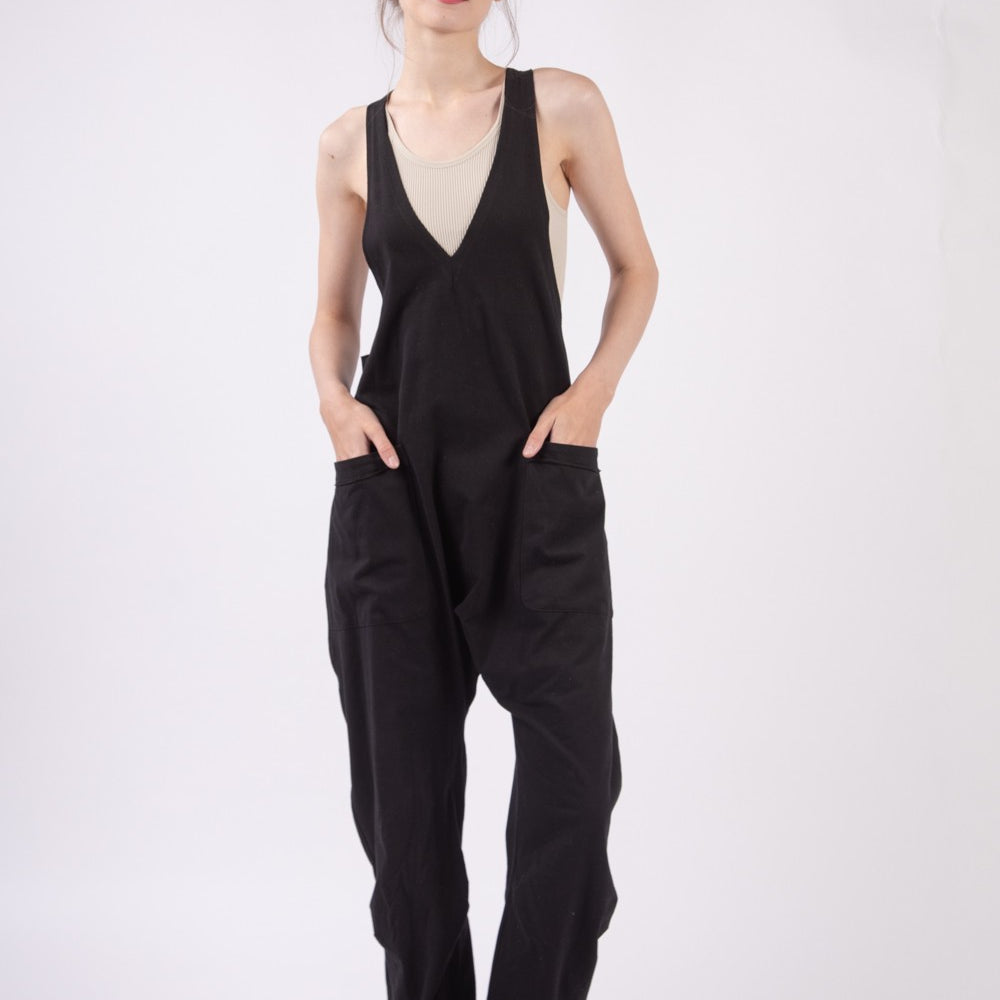 VERY J  Plunge Sleeveless Jumpsuit with Pockets