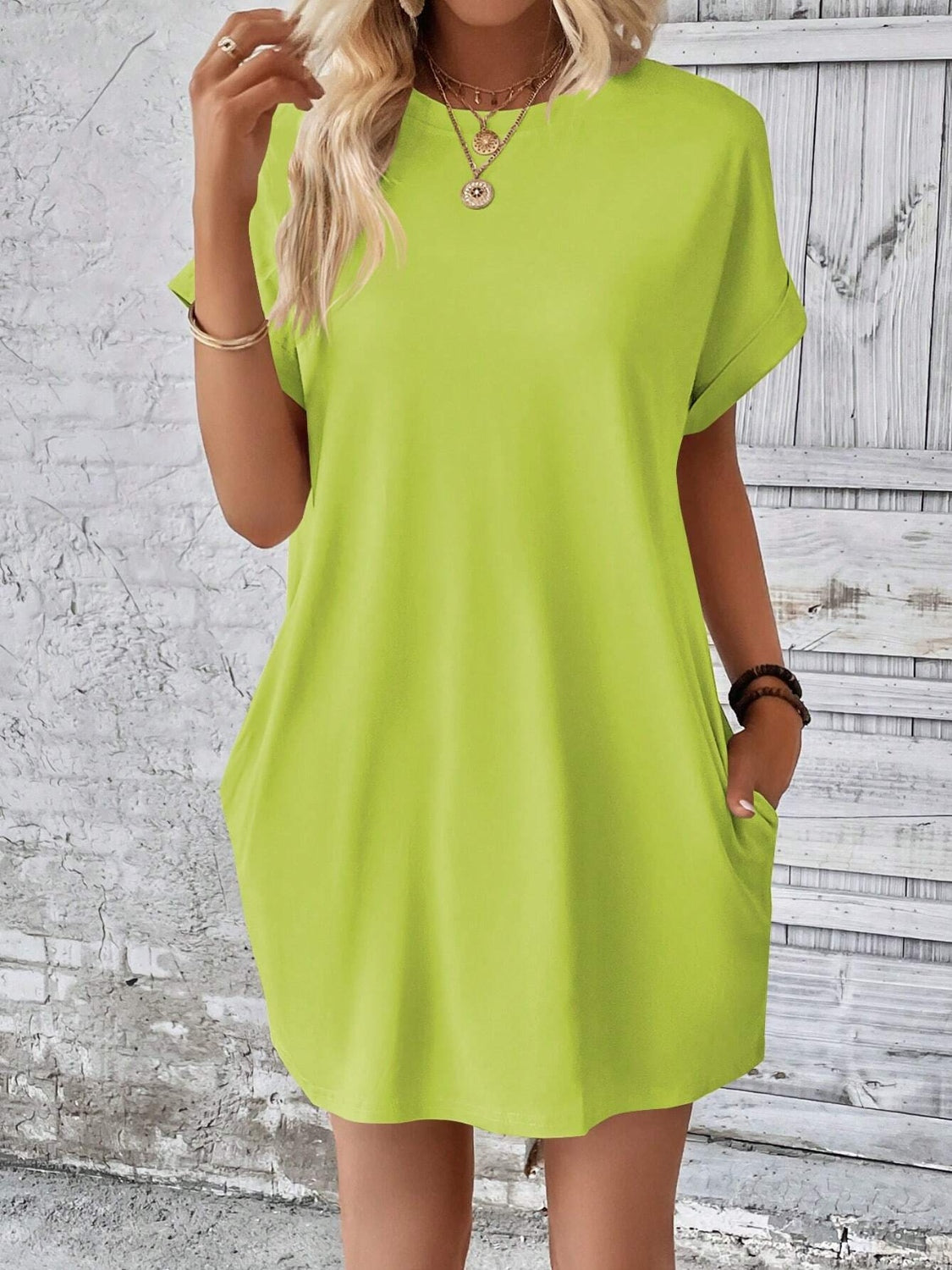 Round Neck Short Sleeve Mini Dress Trendsi