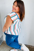 Multicolor Striped Raglan Flutter Sleeve Top Haptics