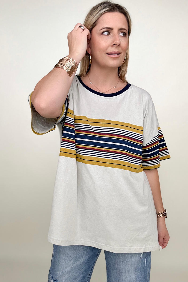 Cotton Bleu 90's Cotton Stripe Contrast Tee Kiwidrop