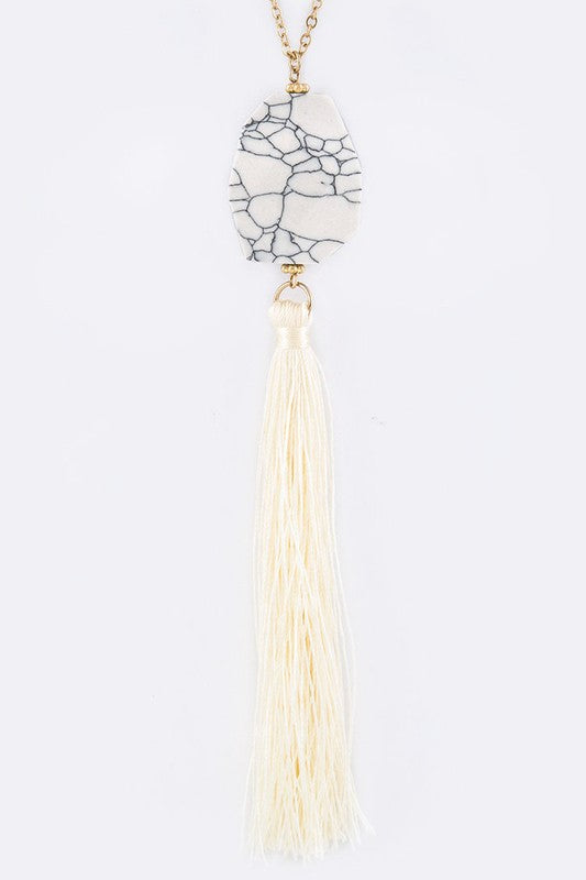 Semi Precious Pebble & Tassel Pendant Necklace LA Jewelry Plaza