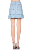 High Waisted A-line Ruffle Hem Denim Skirt O2 Denim