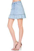 High Waisted A-line Ruffle Hem Denim Skirt O2 Denim