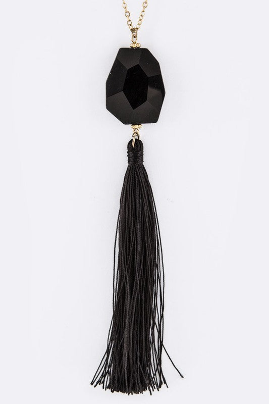 Semi Precious Pebble & Tassel Pendant Necklace LA Jewelry Plaza