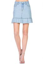 High Waisted A-line Ruffle Hem Denim Skirt O2 Denim