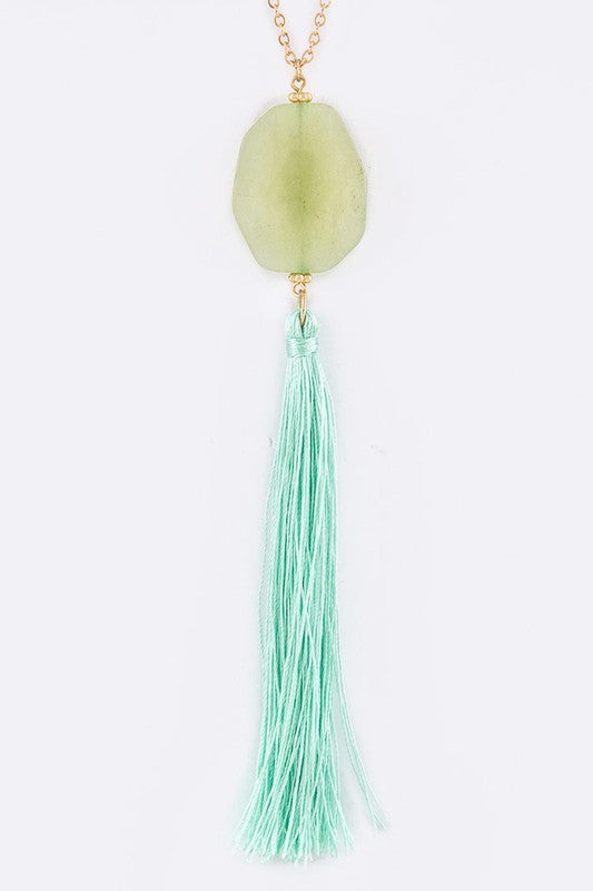 Semi Precious Pebble & Tassel Pendant Necklace LA Jewelry Plaza