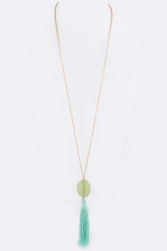 Semi Precious Pebble & Tassel Pendant Necklace LA Jewelry Plaza