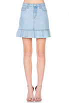 High Waisted A-line Ruffle Hem Denim Skirt O2 Denim