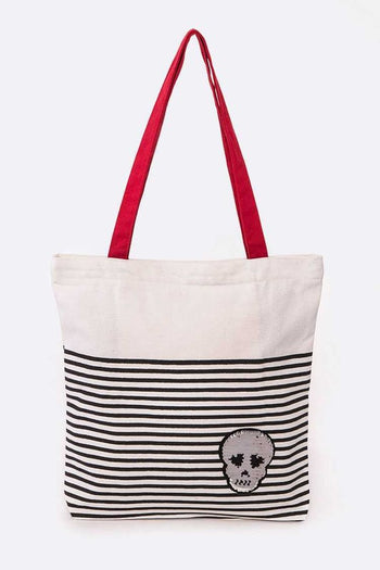 Sequins Skull Patch Fashion Canvas Tote LA Jewelry Plaza