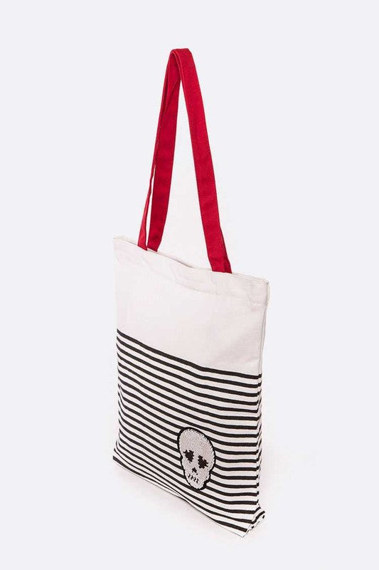 Sequins Skull Patch Fashion Canvas Tote LA Jewelry Plaza