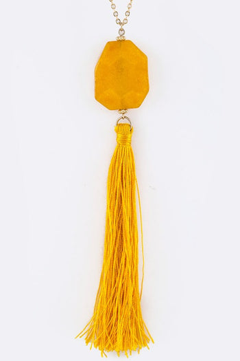 Semi Precious Pebble & Tassel Pendant Necklace LA Jewelry Plaza