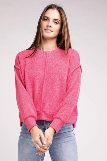 Brushed Melange Hacci Hi-Low Hem Sweater ZENANA