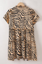 Ruffled Animal Print Tie Neck Mini Dress Casual Chic Boutique