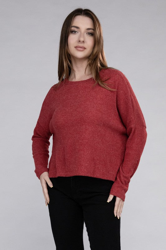 Ribbed Dolman Long Sleeve Sweater ZENANA