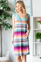 Heimish Full Size Striped Sleeveless V Neck Dress Trendsi