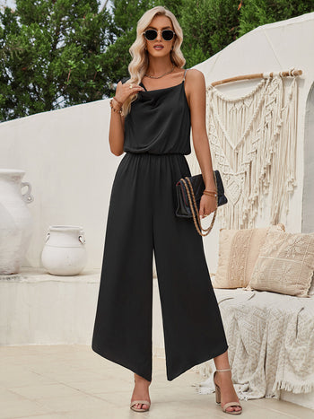 Chain Detail Asymmetrical Neck Jumpsuit Trendsi