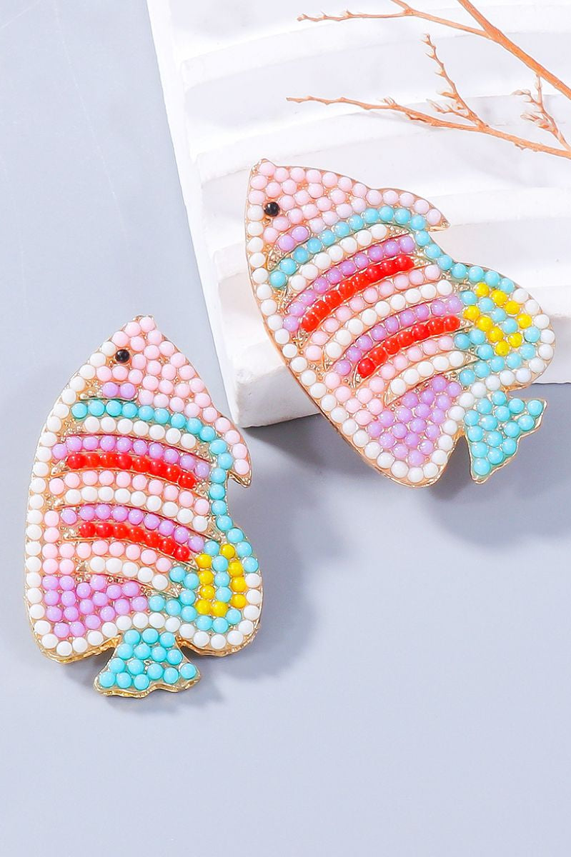 Alloy Bead Fish Shape Stud Earrings Trendsi