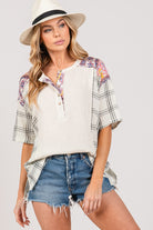 SAGE + FIG Plaid Half Button Gauze Top Trendsi