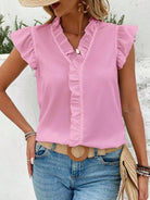 Ruffled V-Neck Cap Sleeve Blouse Trendsi