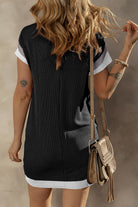 Textured Round Neck Short Sleeve Dress Trendsi